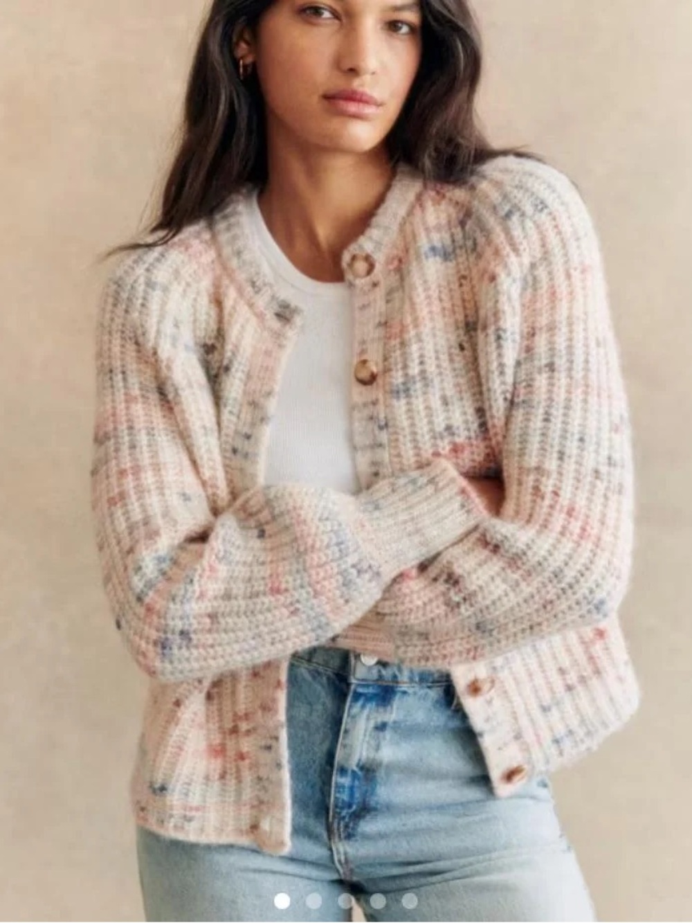 Sezane Pierre Knit Button-Front Cardigan Sweater - Pastel Multi - Size S